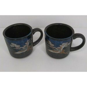 Two Japanese Flying Crane Black Tea/Coffee Mugs/Cups Pretty